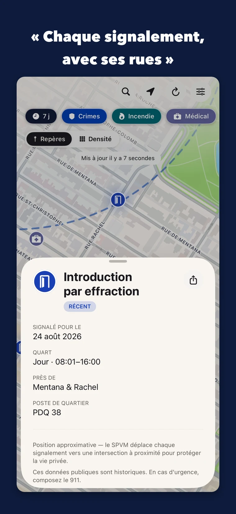 Fiche détaillée d’un signalement dans IncidentMTL